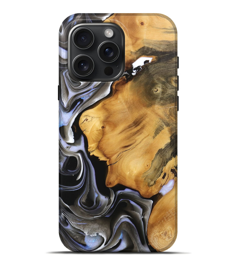 iPhone 16 Pro Max Wood Live Edge Phone Case - Gail (Black & White, 746579)