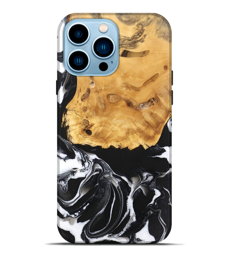 iPhone 14 Pro Max Wood Live Edge Phone Case - Mathew (Black & White, 746580)