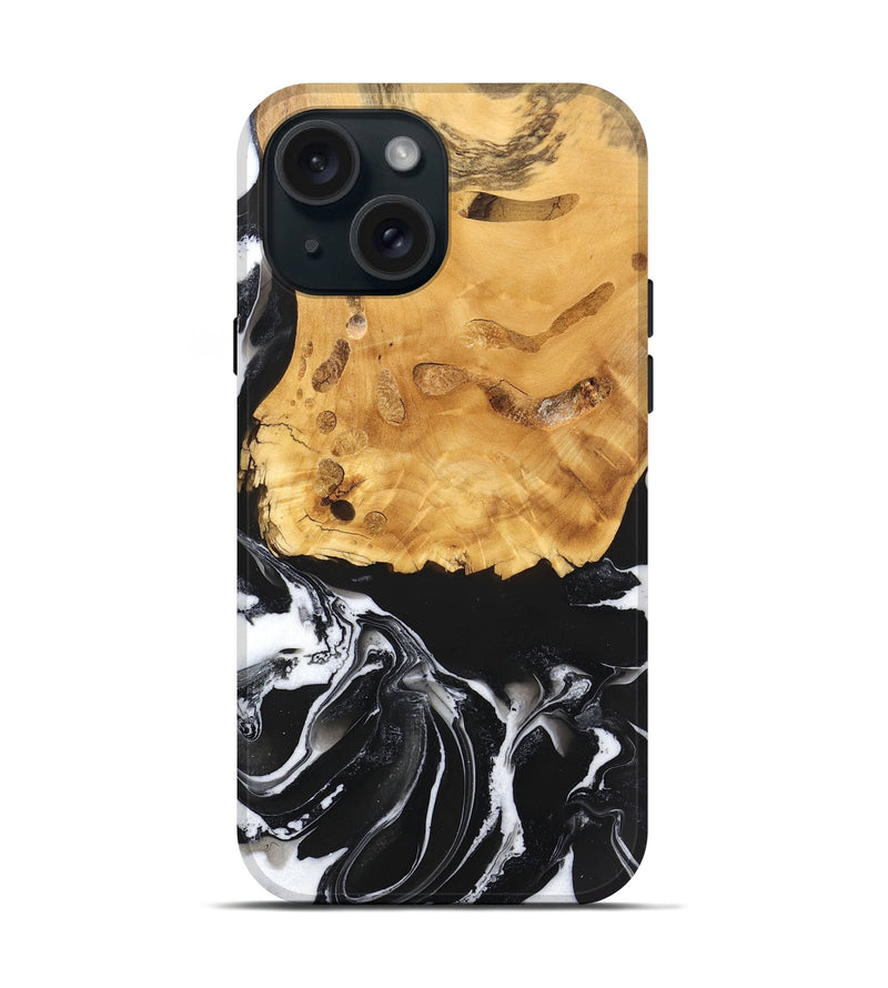 iPhone 15 Wood Live Edge Phone Case - Mathew (Black & White, 746580)