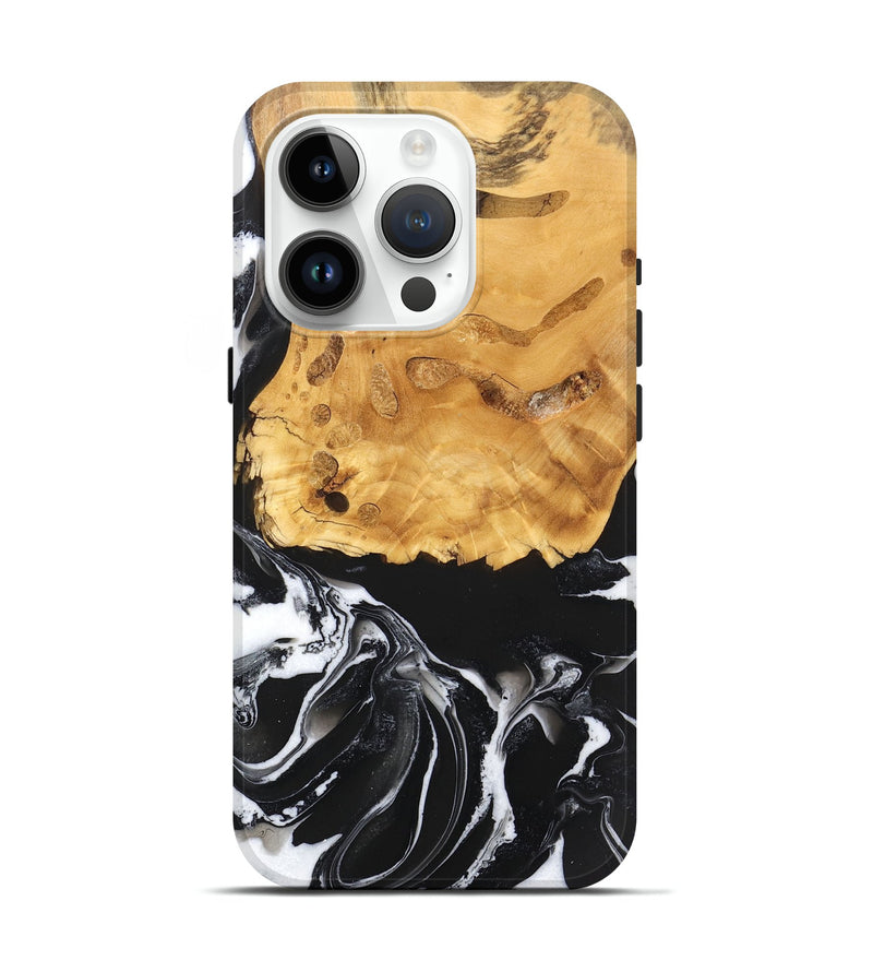 iPhone 15 Pro Wood Live Edge Phone Case - Mathew (Black & White, 746580)