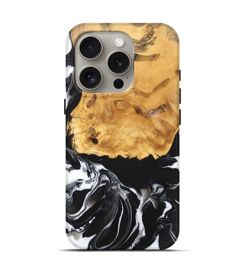 iPhone 16 Pro Wood Live Edge Phone Case - Mathew (Black & White, 746580)