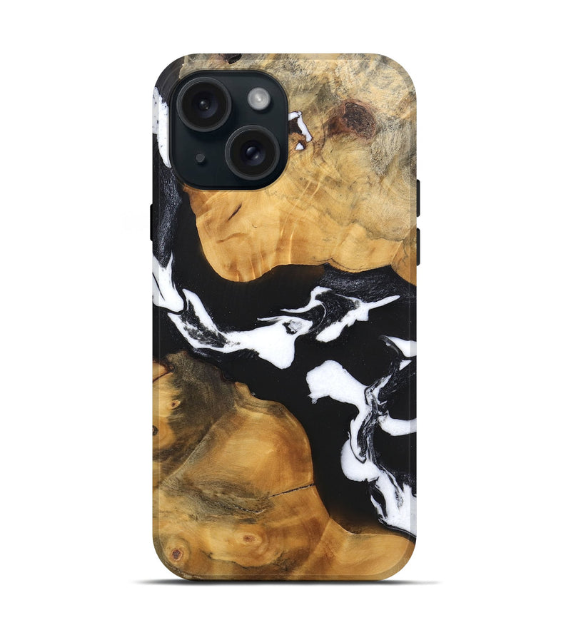 iPhone 15 Wood Live Edge Phone Case - Sloane (Black & White, 746581)