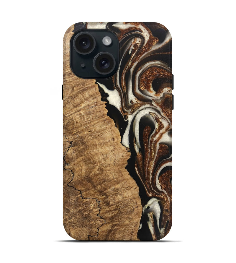 iPhone 15 Wood Live Edge Phone Case - Esteban (Black & White, 746582)