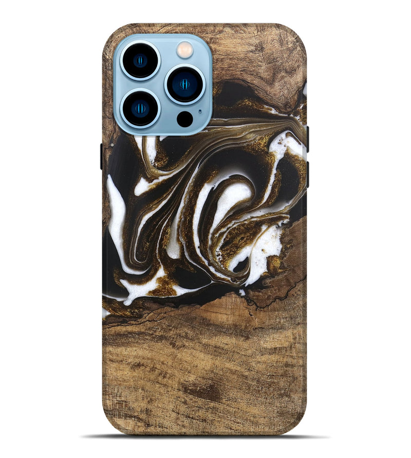 iPhone 14 Pro Max Wood Live Edge Phone Case - Kamryn (Black & White, 746584)