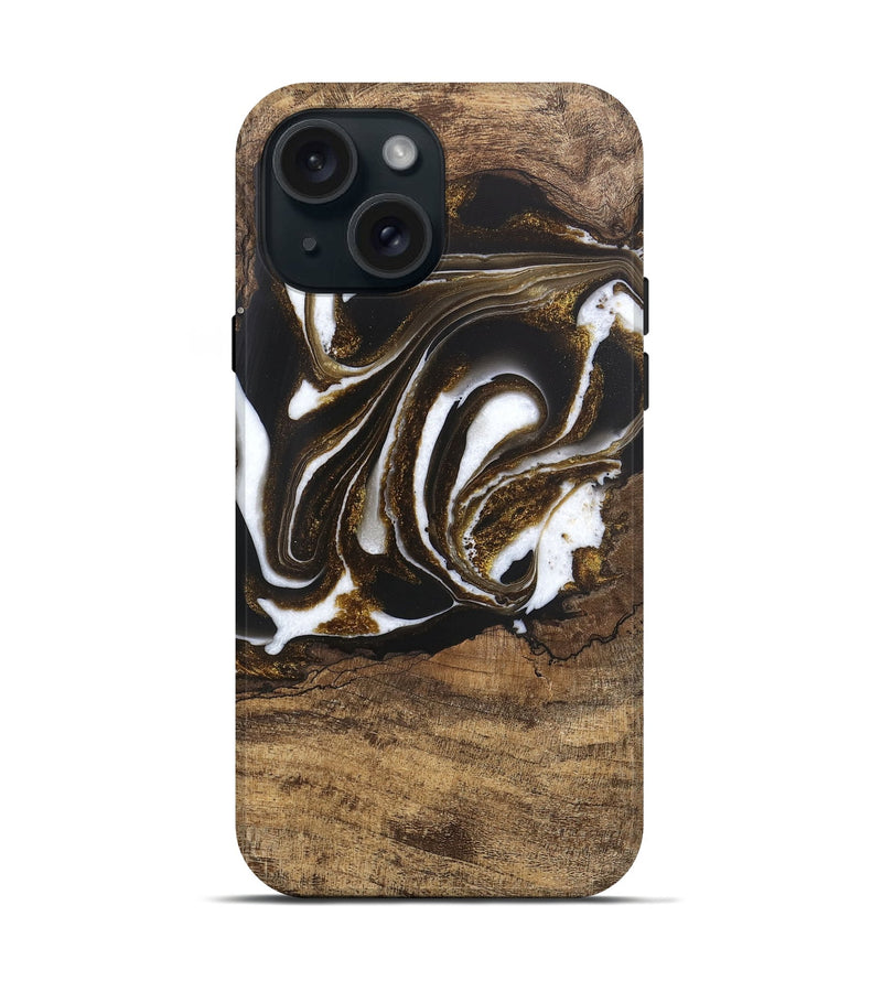 iPhone 15 Wood Live Edge Phone Case - Kamryn (Black & White, 746584)