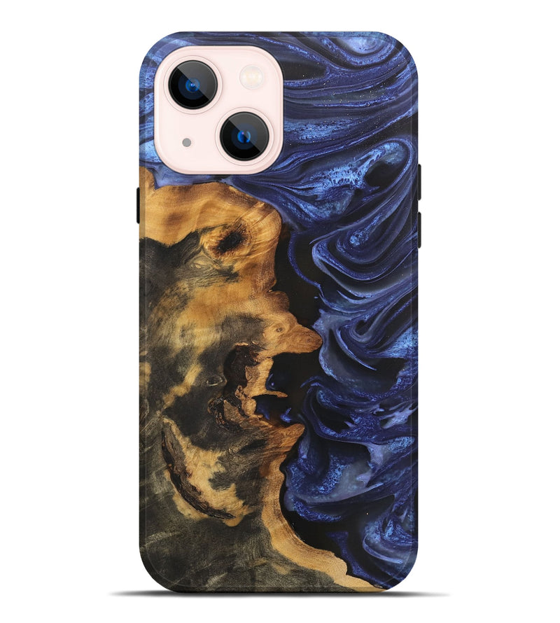 iPhone 14 Plus Wood Live Edge Phone Case - Mariela (Blue, 746585)