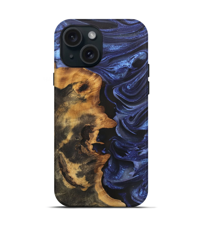 iPhone 15 Wood Live Edge Phone Case - Mariela (Blue, 746585)