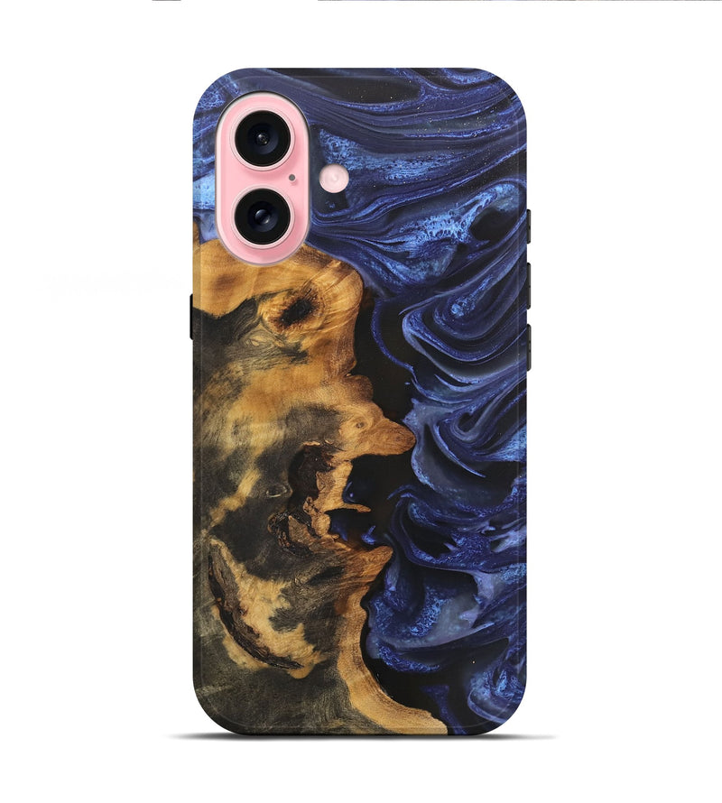 iPhone 16 Wood Live Edge Phone Case - Mariela (Blue, 746585)