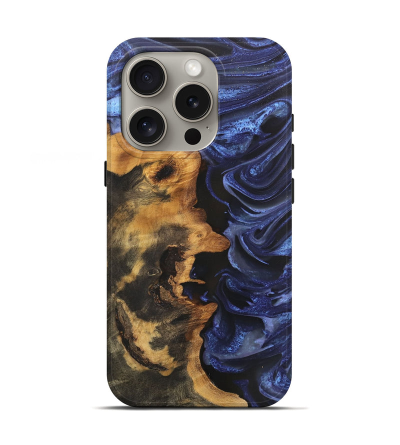 iPhone 16 Pro Wood Live Edge Phone Case - Mariela (Blue, 746585)