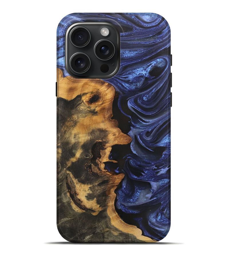 iPhone 16 Pro Max Wood Live Edge Phone Case - Mariela (Blue, 746585)