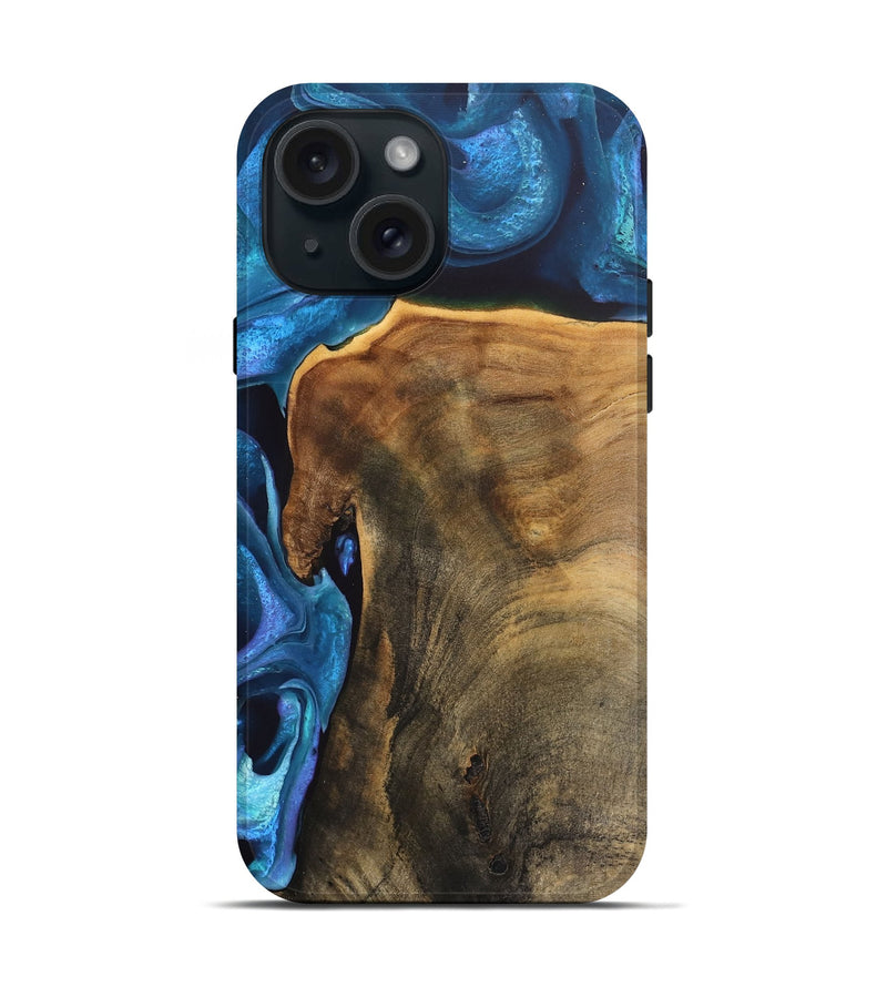 iPhone 15 Wood Live Edge Phone Case - Rubye (Blue, 746586)