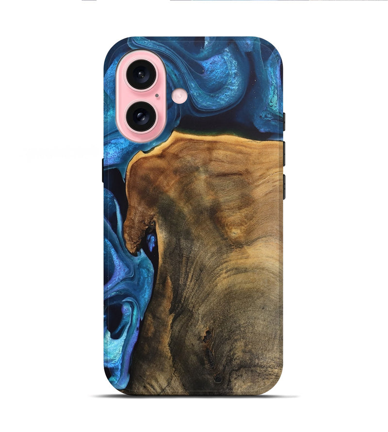 iPhone 16 Wood Live Edge Phone Case - Rubye (Blue, 746586)