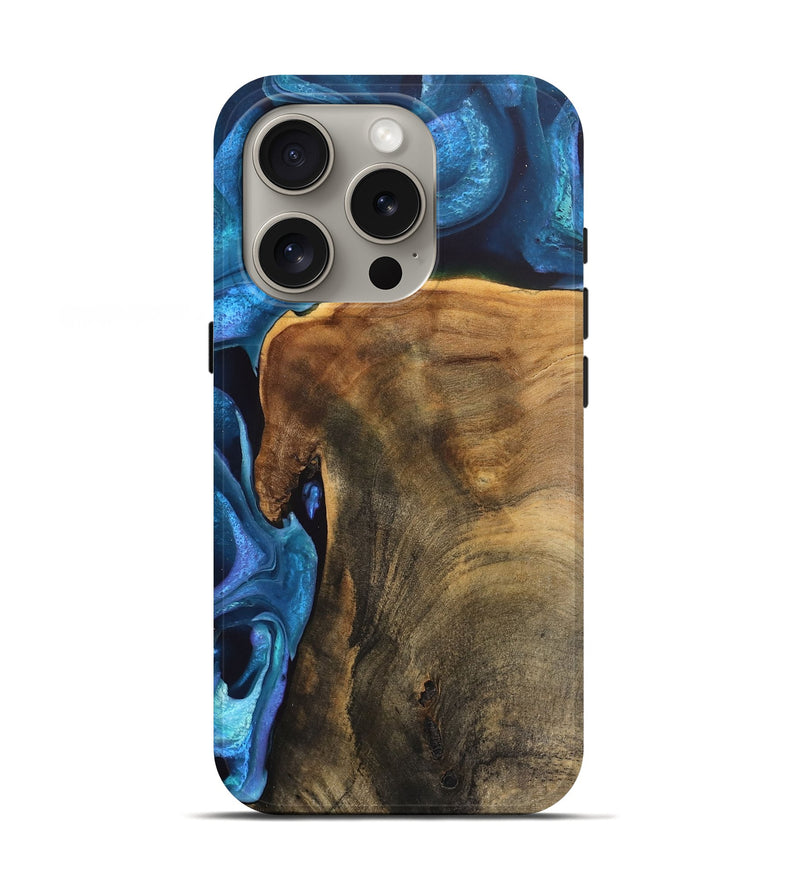 iPhone 16 Pro Wood Live Edge Phone Case - Rubye (Blue, 746586)