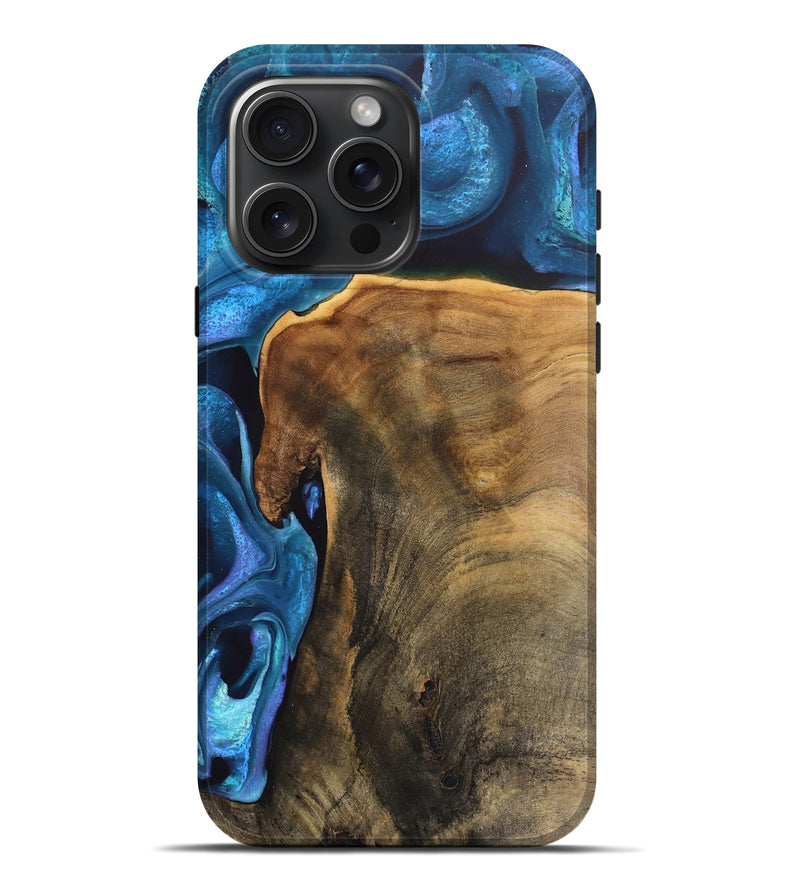 iPhone 16 Pro Max Wood Live Edge Phone Case - Rubye (Blue, 746586)