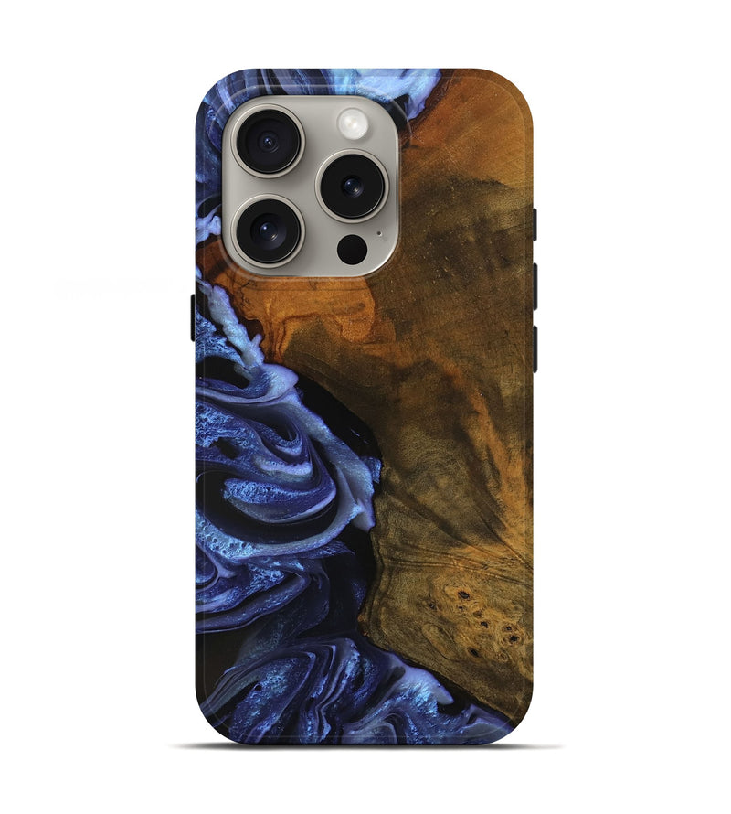 iPhone 16 Pro Wood Live Edge Phone Case - Antone (Blue, 746587)