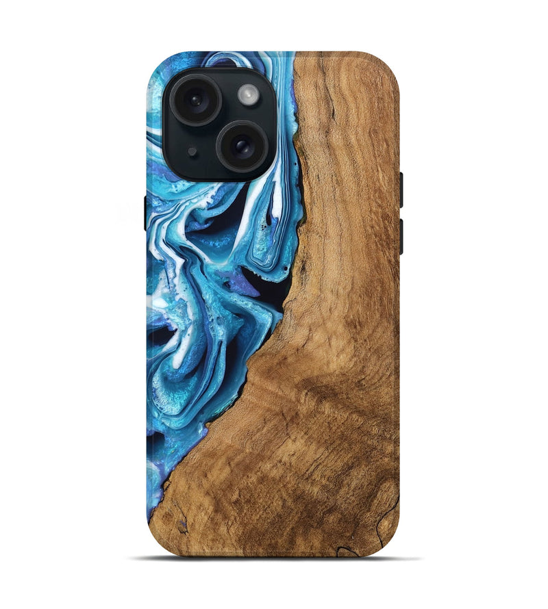 iPhone 15 Wood Live Edge Phone Case - Boaz (Blue, 746588)