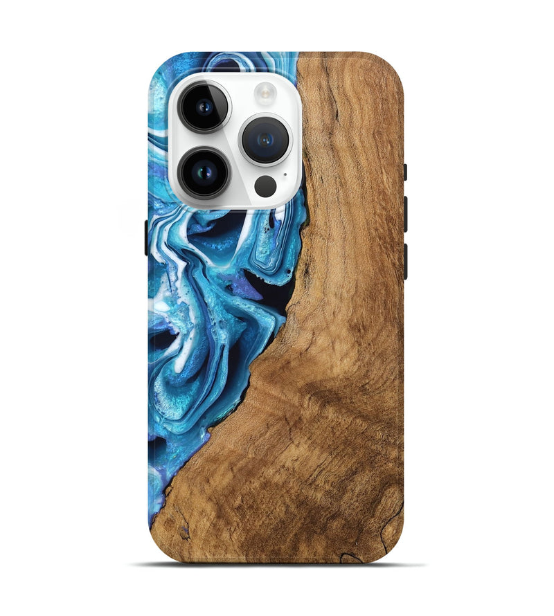 iPhone 15 Pro Wood Live Edge Phone Case - Boaz (Blue, 746588)