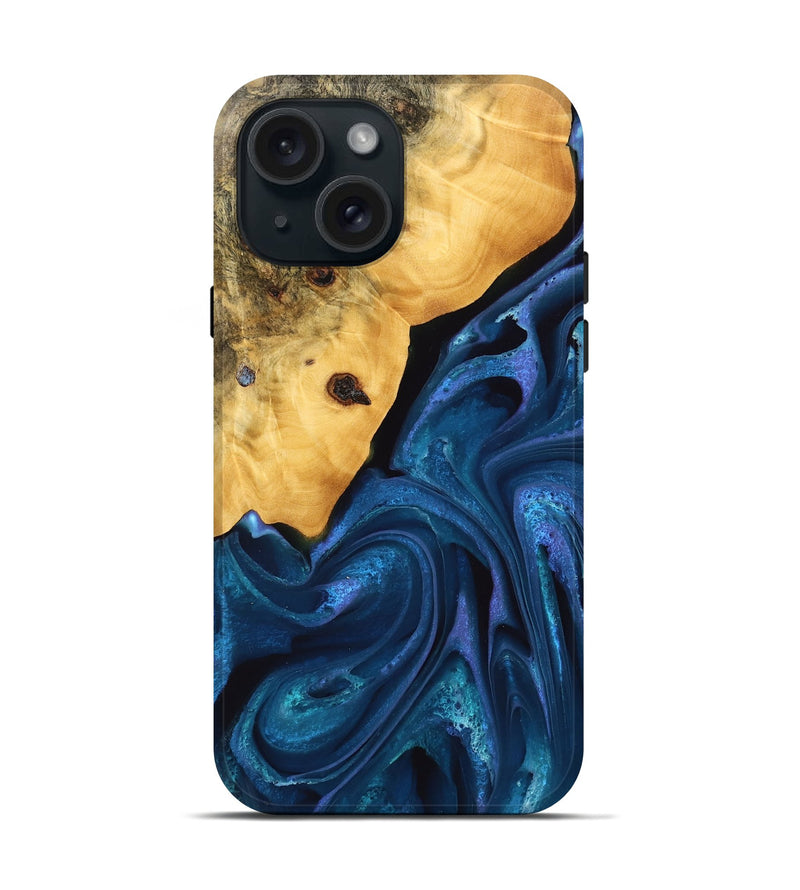 iPhone 15 Wood Live Edge Phone Case - Skye (Blue, 746589)