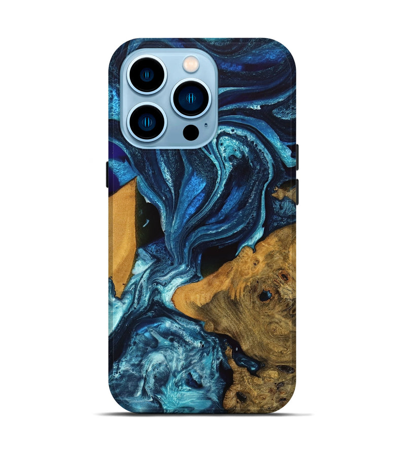 iPhone 14 Pro Wood Live Edge Phone Case - Gerhard (Blue, 746590)