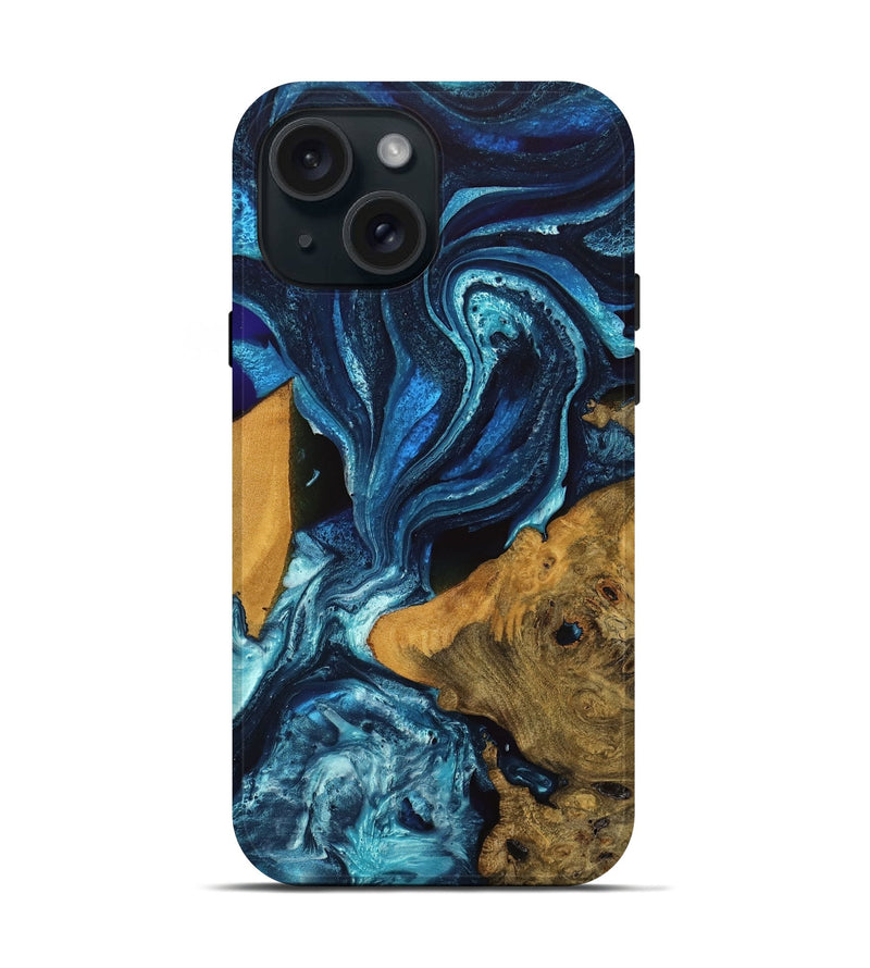 iPhone 15 Wood Live Edge Phone Case - Gerhard (Blue, 746590)