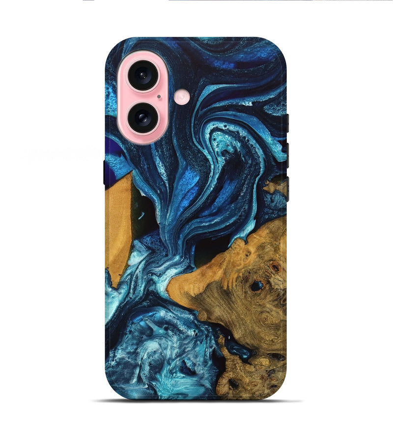 iPhone 16 Wood Live Edge Phone Case - Gerhard (Blue, 746590)