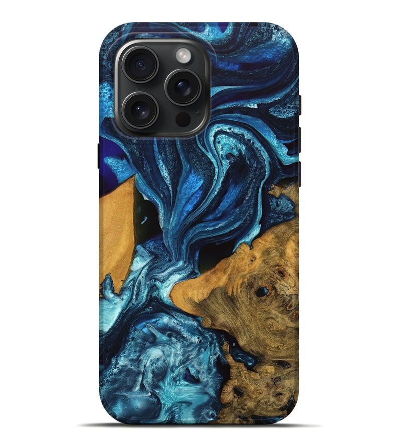 iPhone 16 Pro Max Wood Live Edge Phone Case - Gerhard (Blue, 746590)