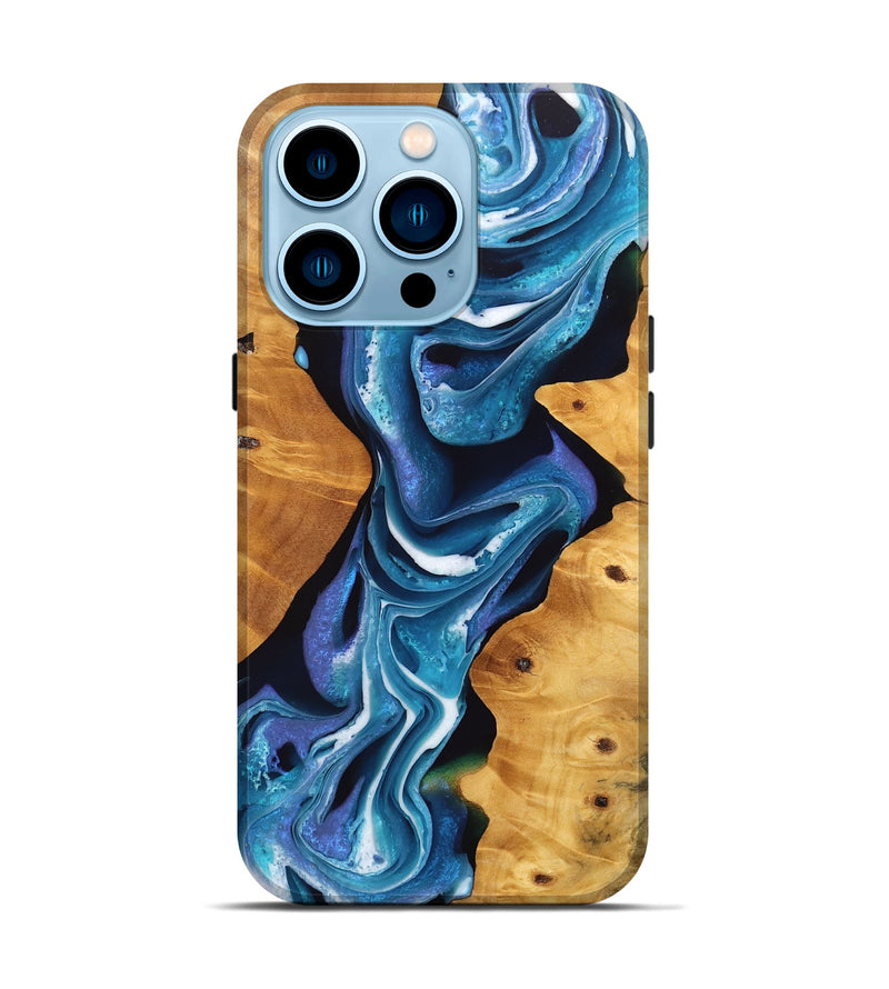 iPhone 14 Pro Wood Live Edge Phone Case - Verda (Blue, 746591)