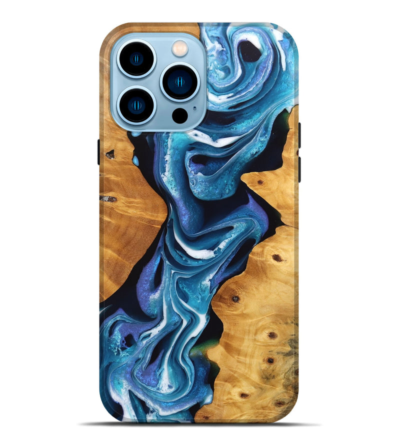 iPhone 14 Pro Max Wood Live Edge Phone Case - Verda (Blue, 746591)