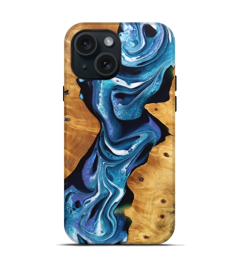 iPhone 15 Wood Live Edge Phone Case - Verda (Blue, 746591)