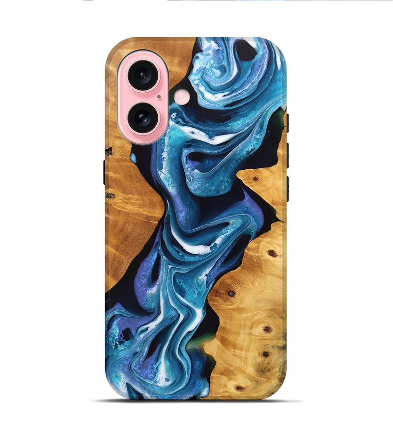 iPhone 16 Wood Live Edge Phone Case - Verda (Blue, 746591)