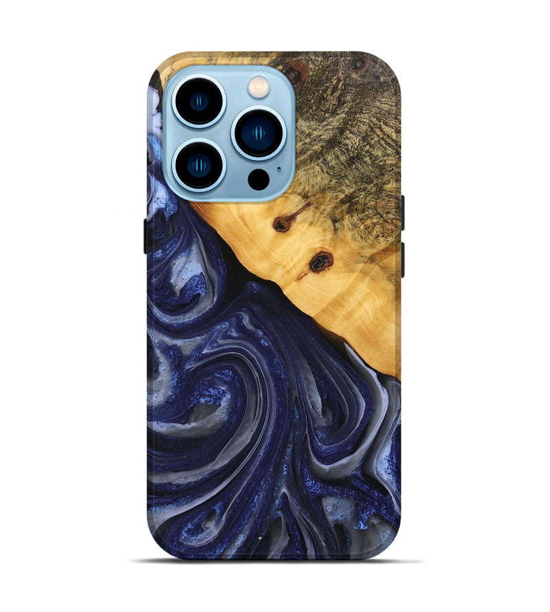 iPhone 14 Pro Wood Live Edge Phone Case - Erna (Blue, 746592)