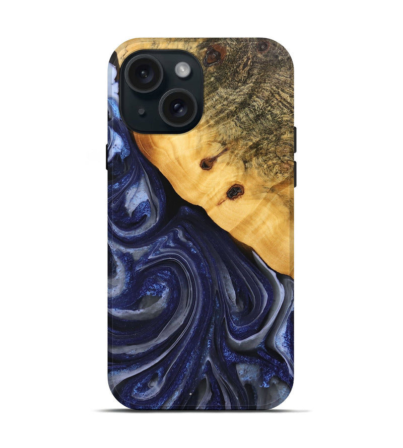 iPhone 15 Wood Live Edge Phone Case - Erna (Blue, 746592)