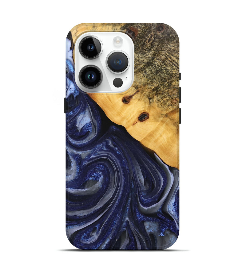 iPhone 15 Pro Wood Live Edge Phone Case - Erna (Blue, 746592)