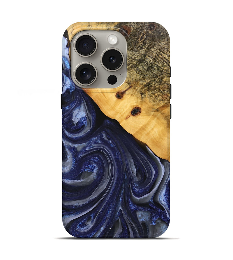 iPhone 16 Pro Wood Live Edge Phone Case - Erna (Blue, 746592)