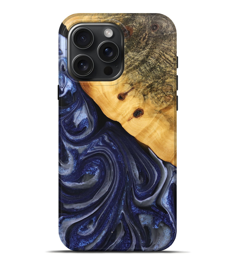 iPhone 16 Pro Max Wood Live Edge Phone Case - Erna (Blue, 746592)