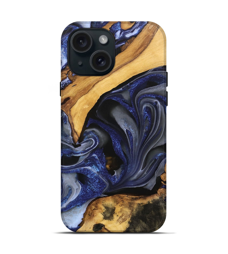 iPhone 15 Wood Live Edge Phone Case - Russell (Blue, 746593)