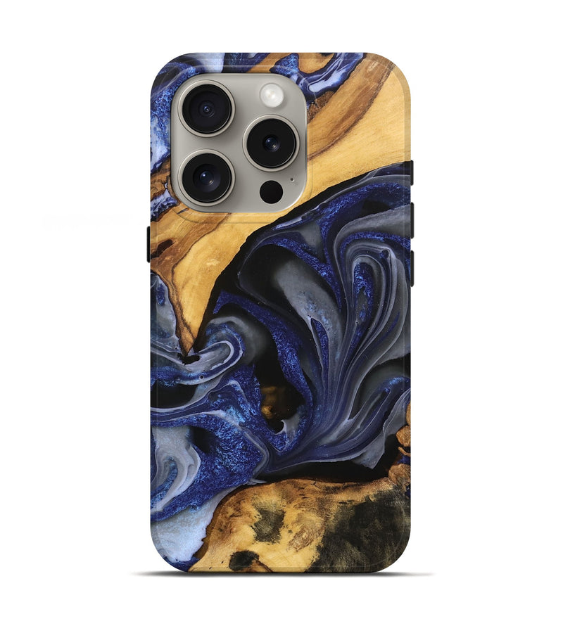 iPhone 16 Pro Wood Live Edge Phone Case - Russell (Blue, 746593)