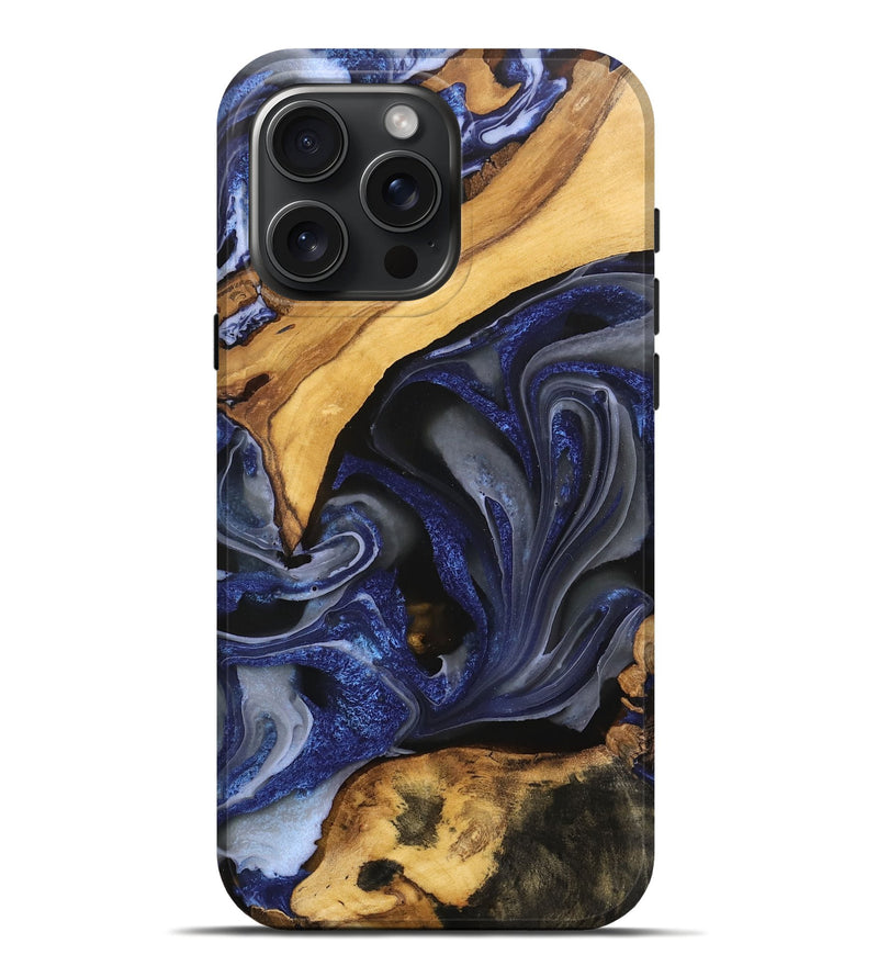 iPhone 16 Pro Max Wood Live Edge Phone Case - Russell (Blue, 746593)