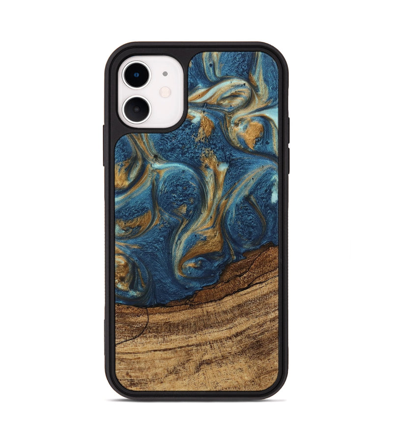 iPhone 11 Wood Phone Case - Lilia (Teal & Gold, 746596)