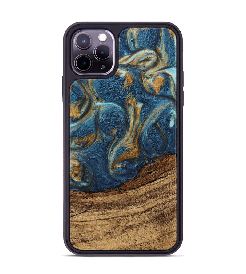 iPhone 11 Pro Max Wood Phone Case - Lilia (Teal & Gold, 746596)