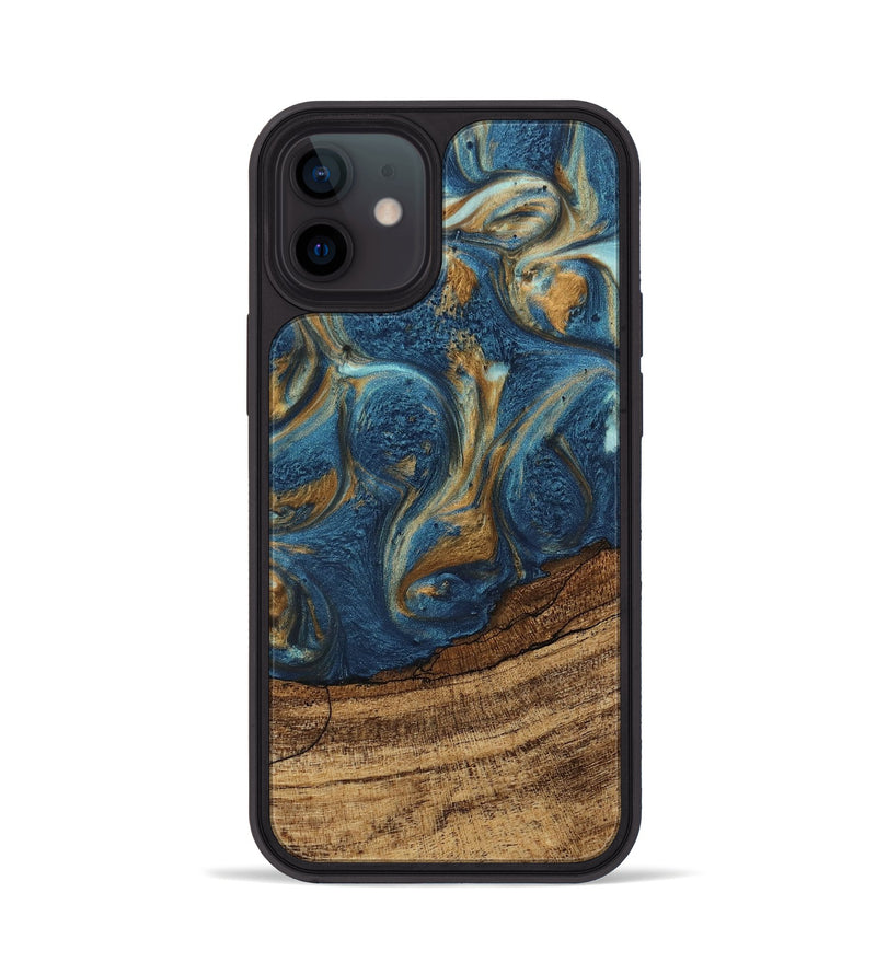 iPhone 12 Wood Phone Case - Lilia (Teal & Gold, 746596)