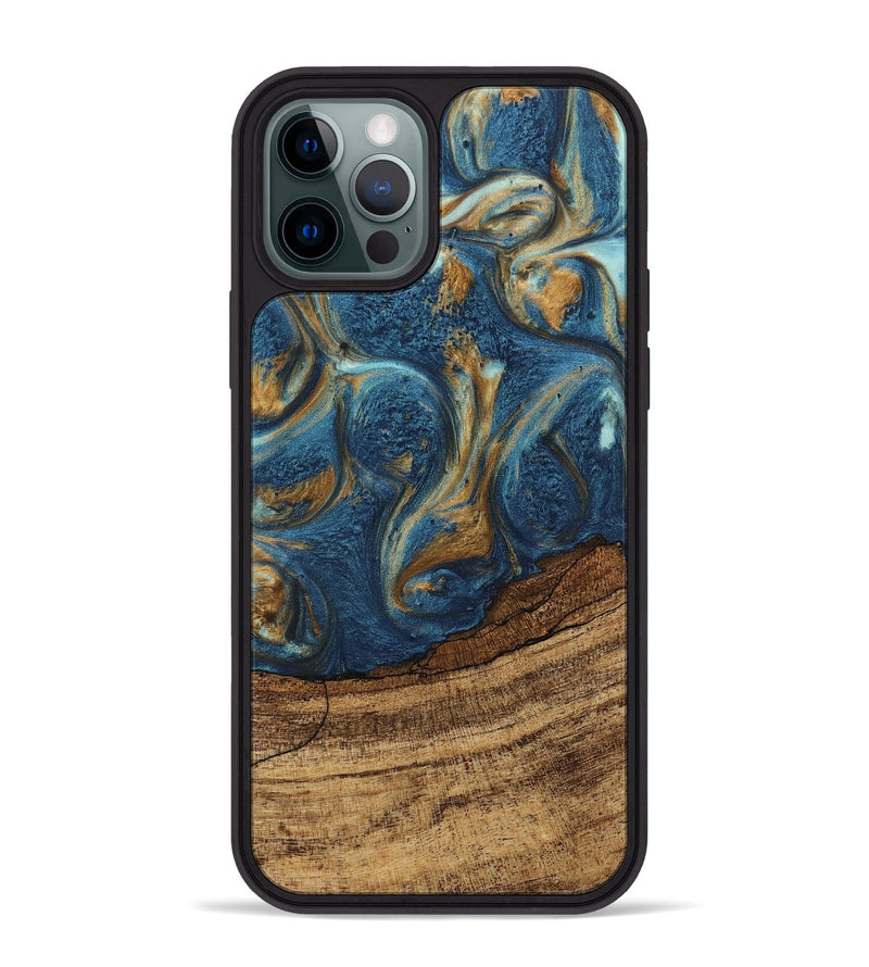 iPhone 12 Pro Max Wood Phone Case - Lilia (Teal & Gold, 746596)