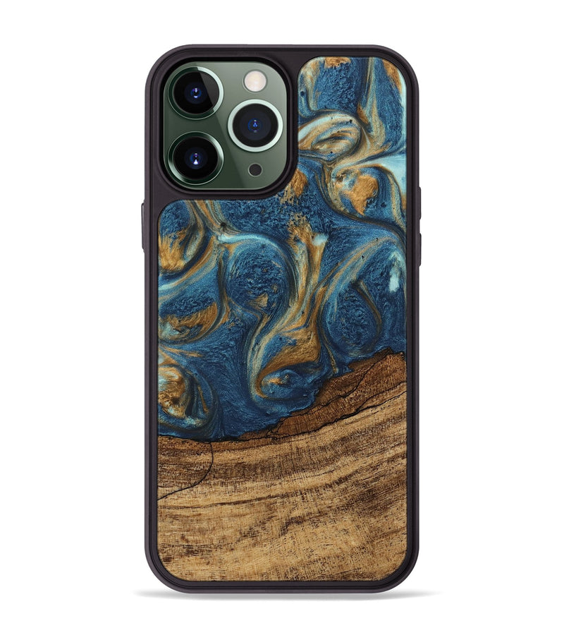 iPhone 13 Pro Max Wood Phone Case - Lilia (Teal & Gold, 746596)