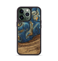 iPhone 13 Pro Wood Phone Case - Lilia (Teal & Gold, 746596)