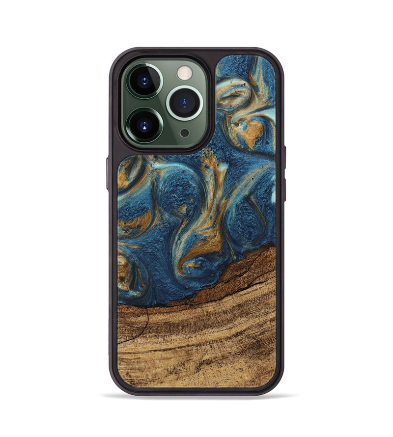 iPhone 13 Pro Wood Phone Case - Lilia (Teal & Gold, 746596)