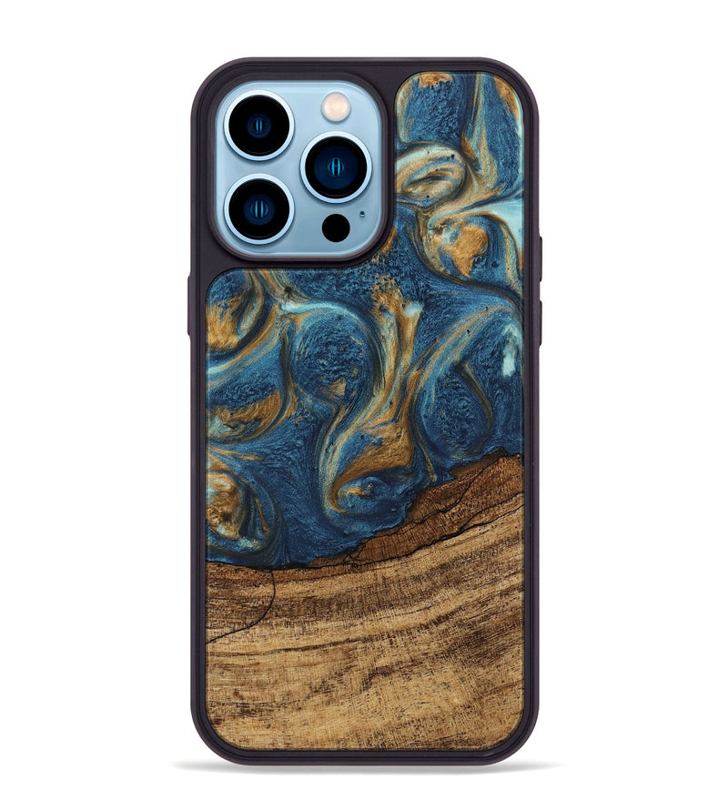 iPhone 14 Pro Max Wood Phone Case - Lilia (Teal & Gold, 746596)