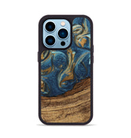 iPhone 14 Pro Wood Phone Case - Lilia (Teal & Gold, 746596)