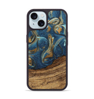 iPhone 15 Wood Phone Case - Lilia (Teal & Gold, 746596)