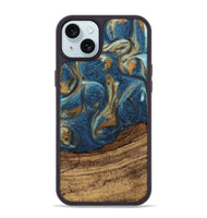 iPhone 15 Plus Wood Phone Case - Lilia (Teal & Gold, 746596)