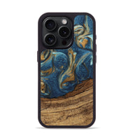 iPhone 15 Pro Wood Phone Case - Lilia (Teal & Gold, 746596)